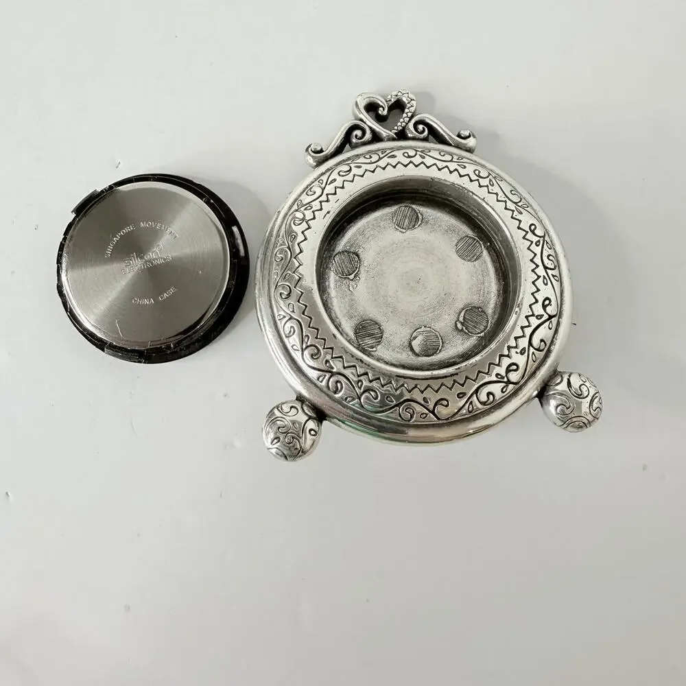 Brighton Memphis Etched Desk Clock Silver Plated Works New Battery